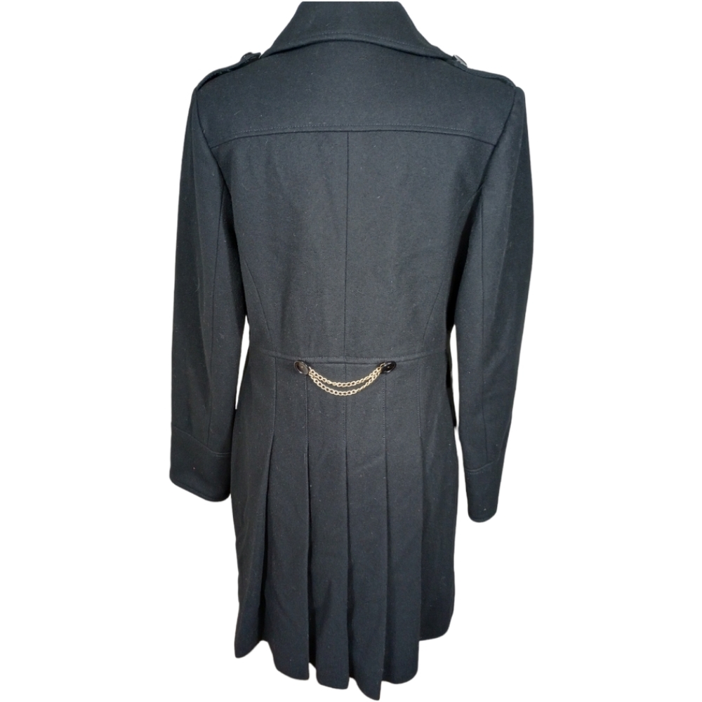 Kenneth Cole Size 10 Dark Navy Cashmere & Wool-Blend Pleated Back Chain Coat - Picture 2 of 10